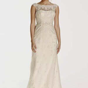 Melissa Sweet Ivory Illusion Lace Cap Sleeve A‑Line Wedding Dress Sz 6 NWT